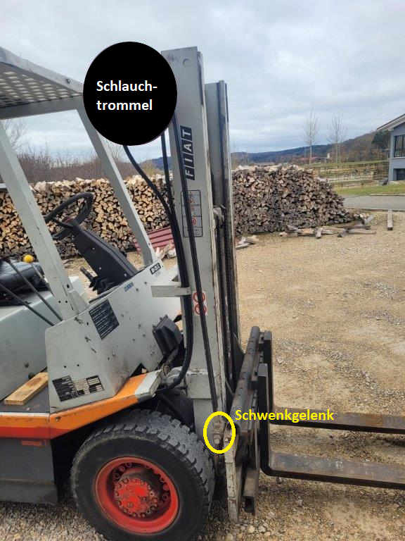 Schwenkgelenk Anschluss Detail für Hydraulikleitungen