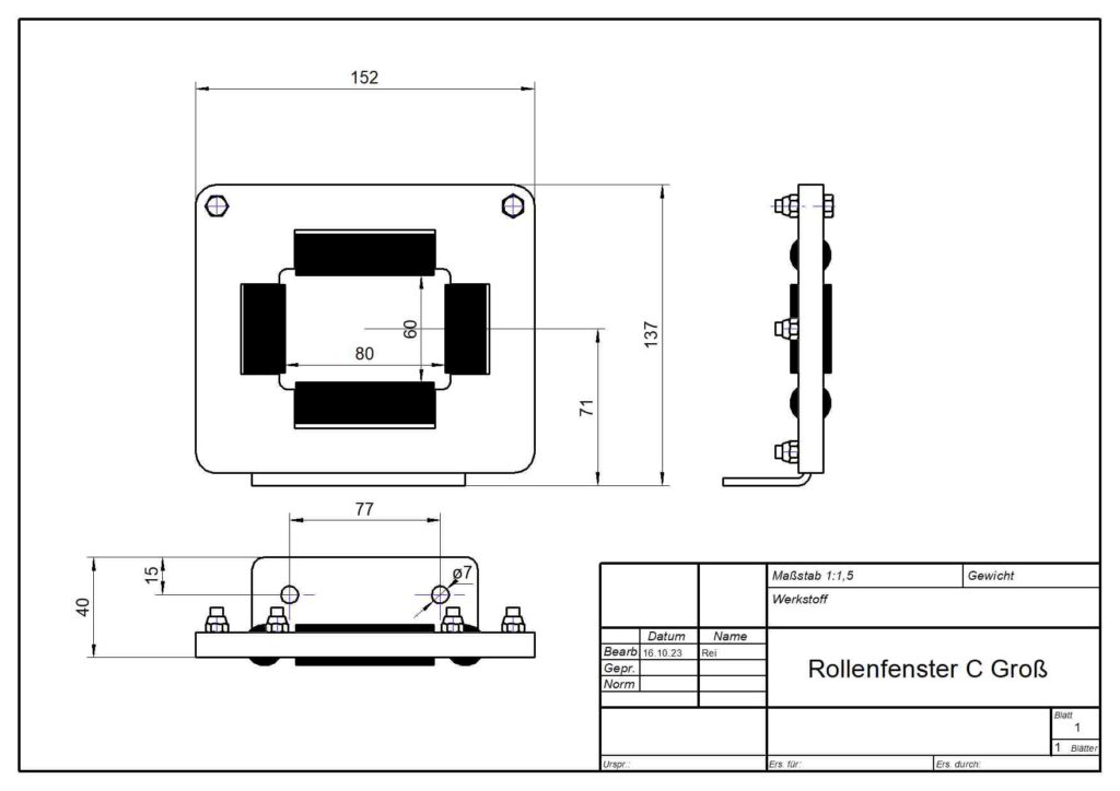 Rollenfenster Modell C (groß) für Hydraulikroller – stabile, präzise gefertigte Komponente für den professionellen Werkstatteinsatz