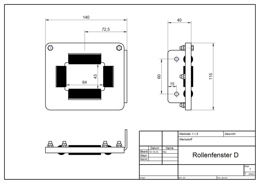 Rollenfenster Modell D für Hydraulikroller – robuste und präzise gefertigte Komponente für den professionellen Werkstatteinsatz