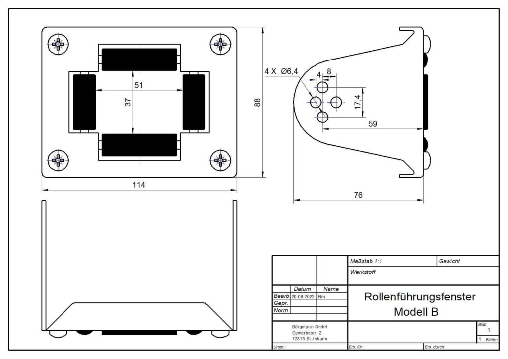 Rollenführungsfenster Modell B für Hydraulikroller – stabile und präzise gefertigte Komponente für zuverlässigen Einsatz im Werkstattbetrieb